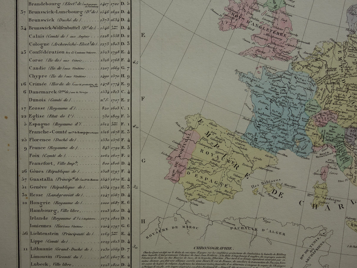 Old map of Europe in the year 1556 Emperor Charles V original antique map from 1830 history map