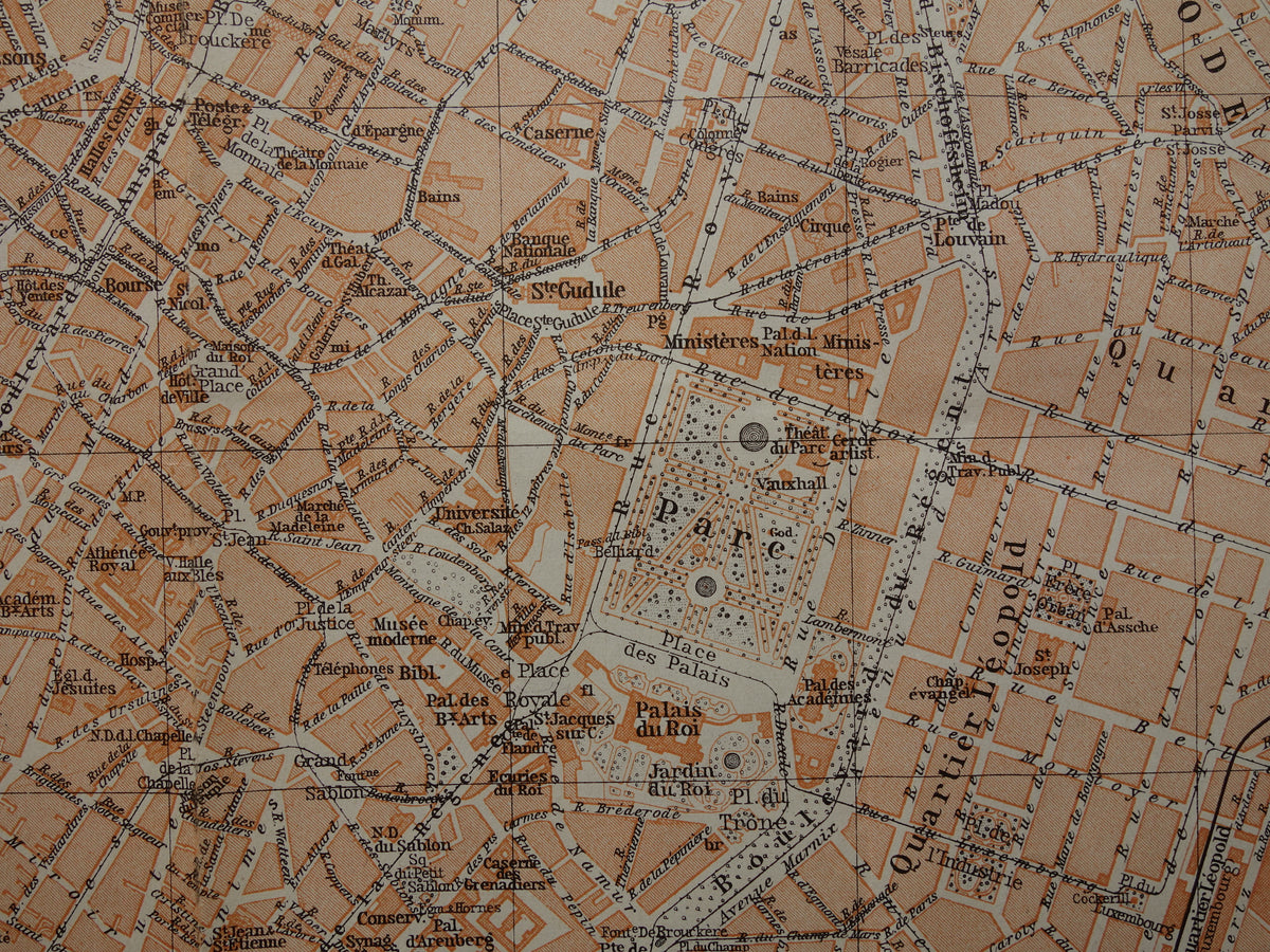 BRUSSEL oude kaart van Brussel België uit 1904 originele antieke historische plattegrond