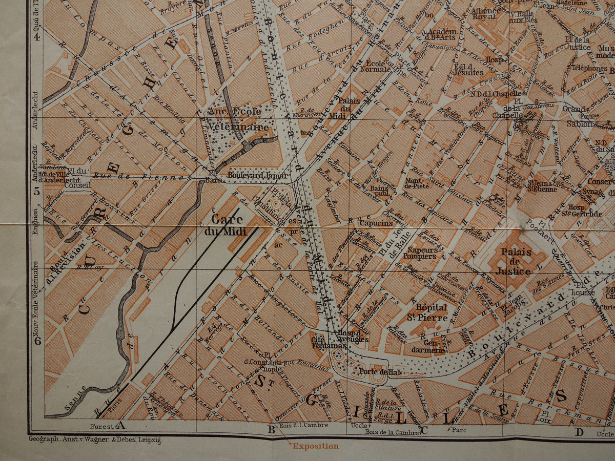 BRUSSEL oude kaart van Brussel België uit 1904 originele antieke historische plattegrond