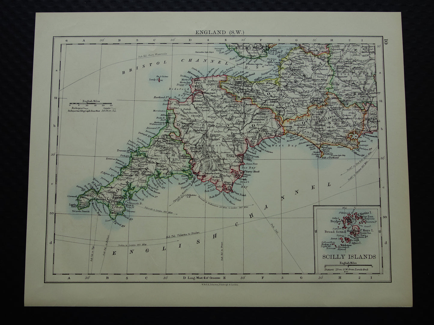 ENGELAND Oude kaart van Zuidwest Engeland uit 1901 originele antieke Engelse landkaart