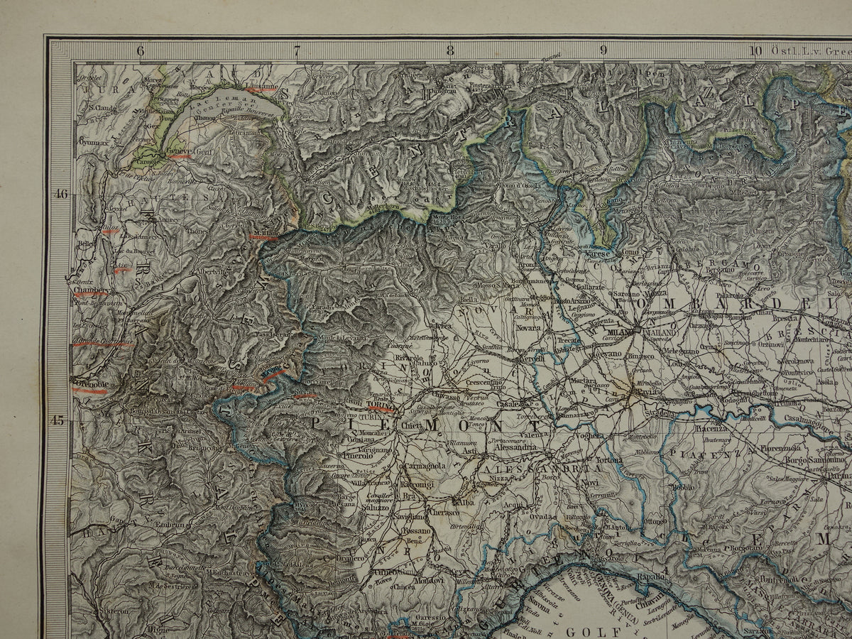 Large 140+ year old map of Italy 1884 Hand colored original antique map with date