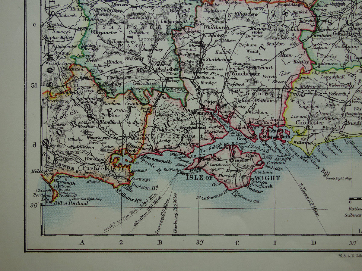 ENGELAND Oude kaart van Zuidoost Engeland uit 1901 originele antieke Engelse landkaart