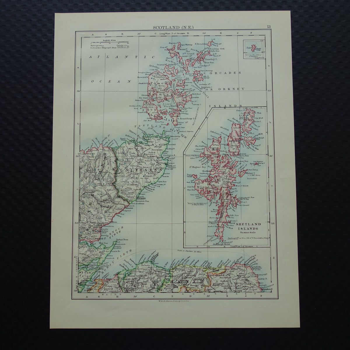 SCOTLAND Old map of northeastern Scotland Orkney Shetland from 1901 original antique English map Shetland Islands Wick