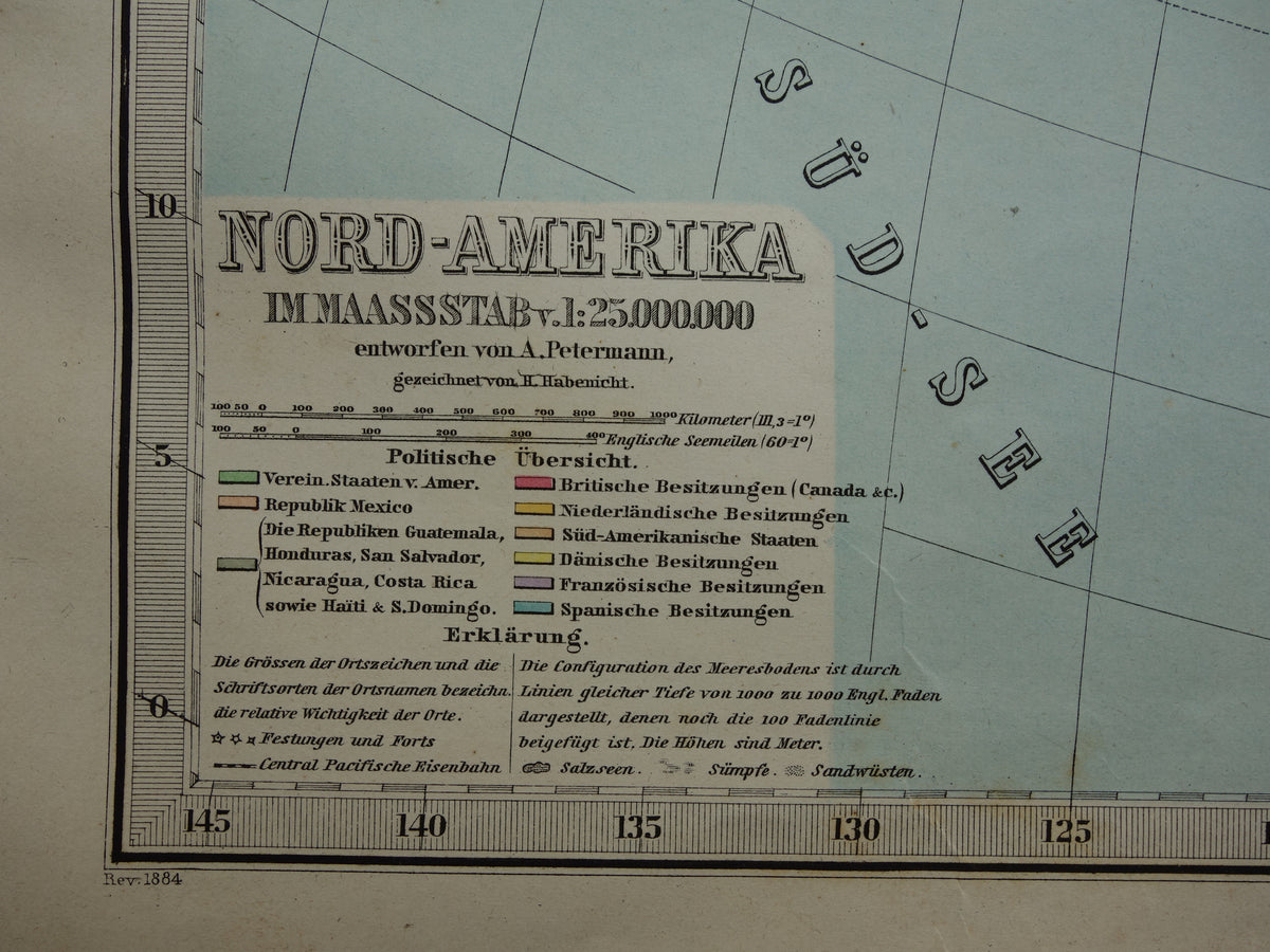 Old map of North America in 1884 Antique map of USA Canada Mexico