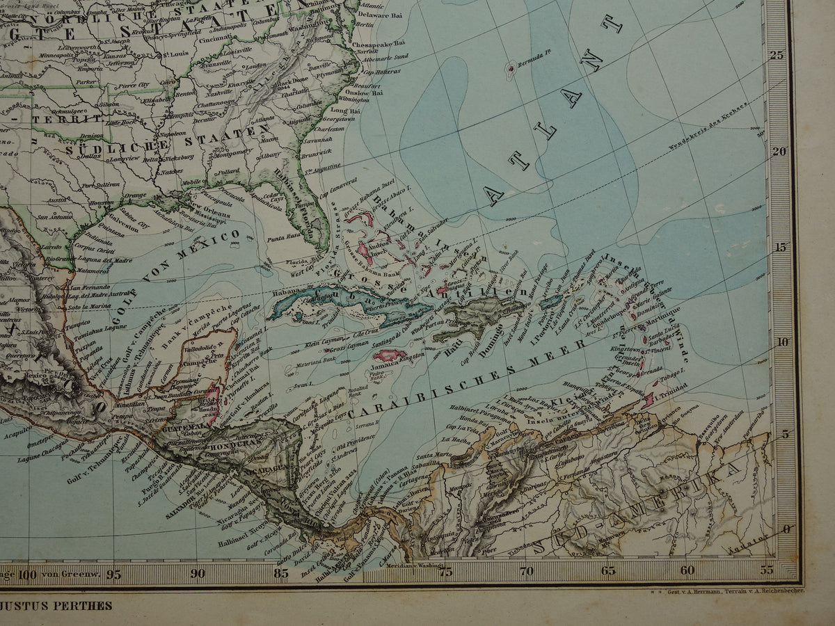 Old map of North America in 1884 Antique map of USA Canada Mexico