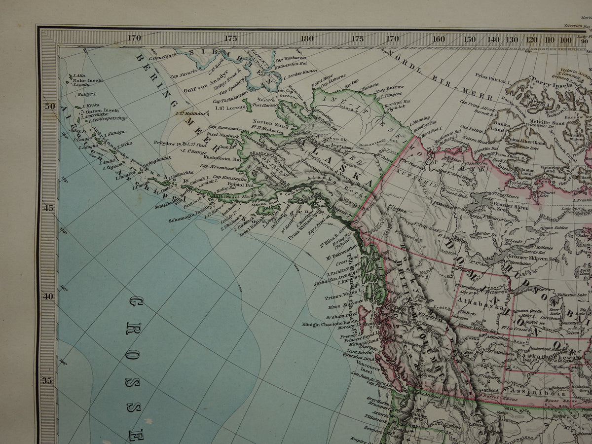 Old map of North America in 1884 Antique map of USA Canada Mexico