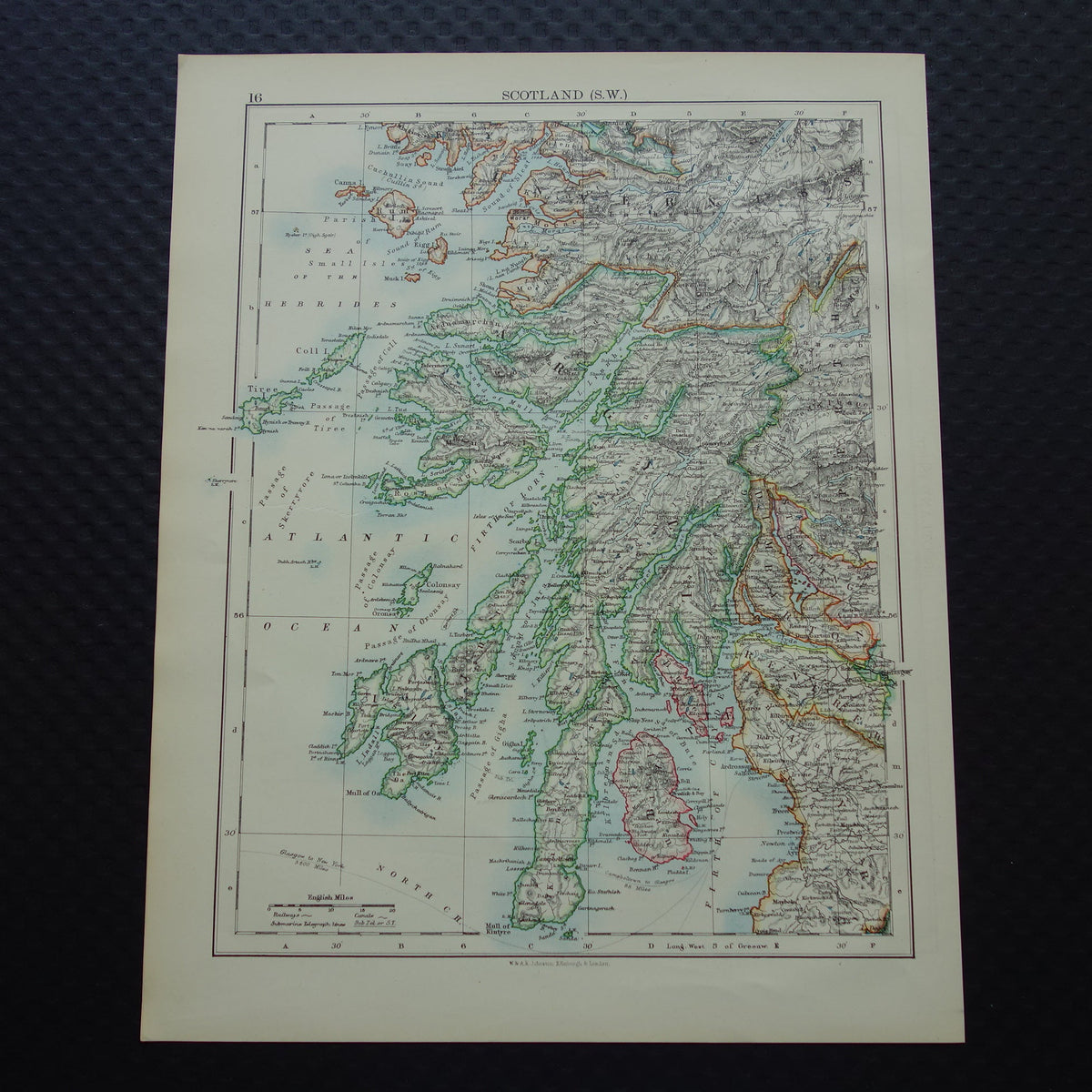 Oude kaart van het zuidwesten van Schotland uit 1901 originele antieke Engelse landkaart Schotland