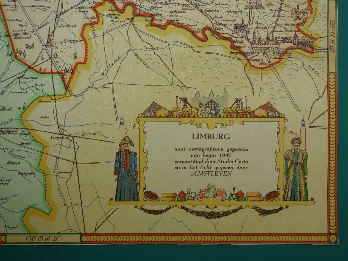 LIMBURG Vintage map of the province of Limburg from 1947 Old historical map