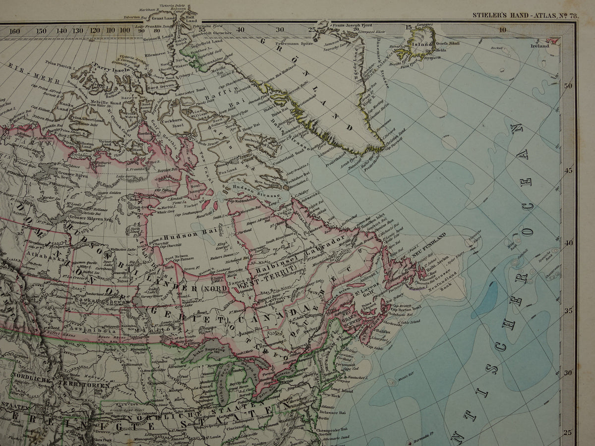 Old map of North America in 1884 Antique map of USA Canada Mexico