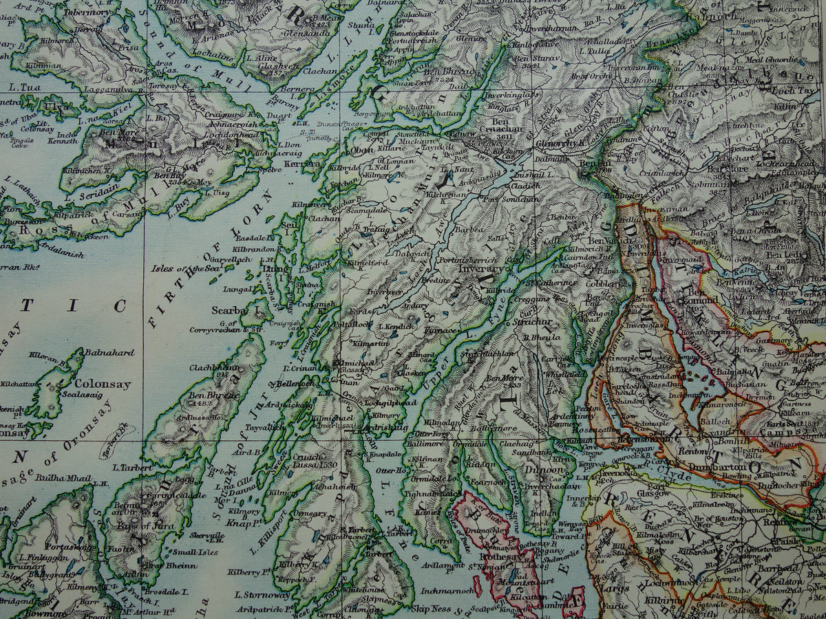 Old map of south-west Scotland from 1901 original antique English map Scotland