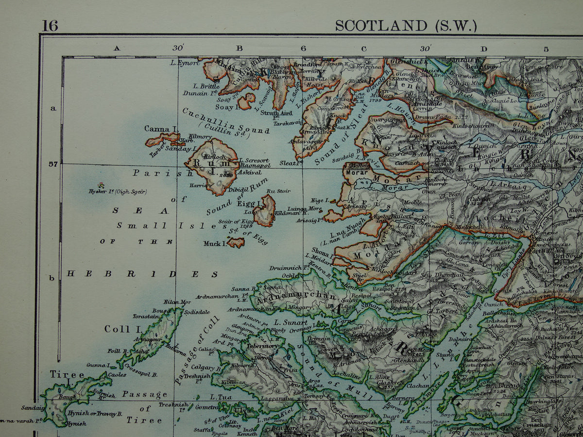 Old map of south-west Scotland from 1901 original antique English map Scotland
