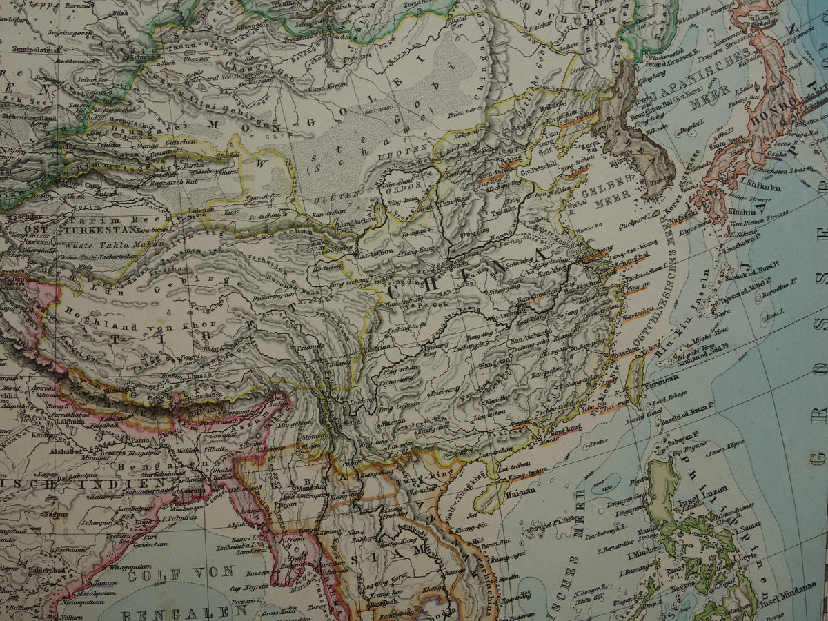 ASIA old map of Asia in 1884 original antique German map