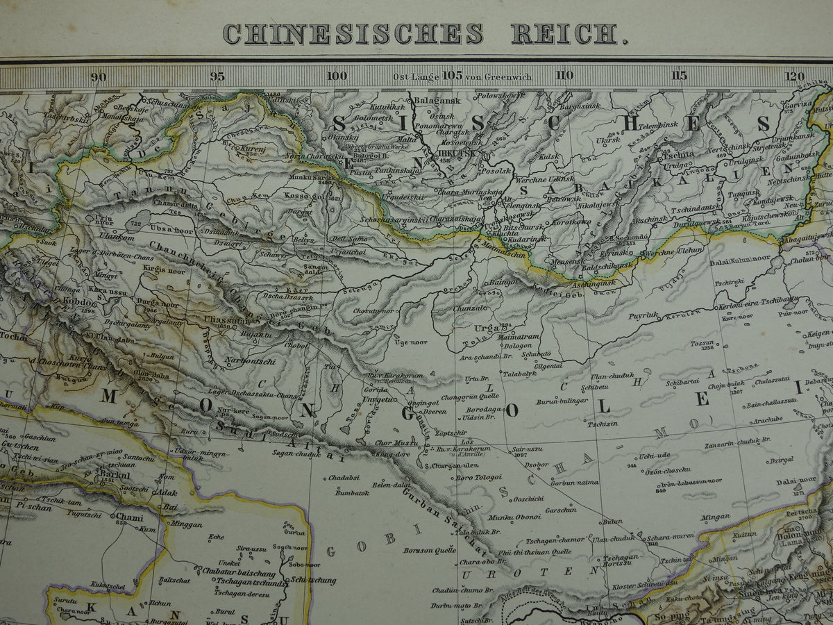 CHINA oude landkaart uit 1884 originele antieke Duitse kaart van China 37x46 cm groot
