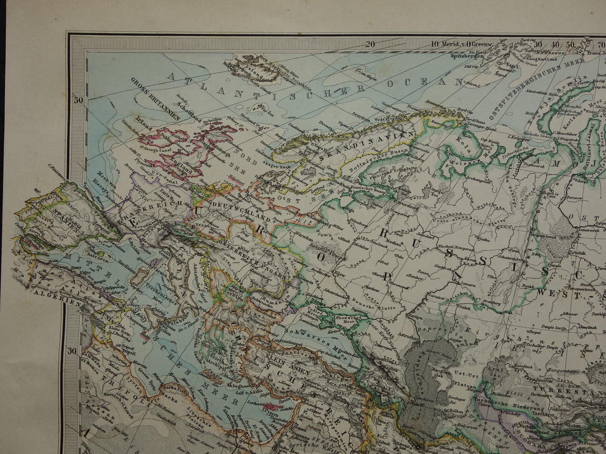 ASIA old map of Asia in 1884 original antique German map