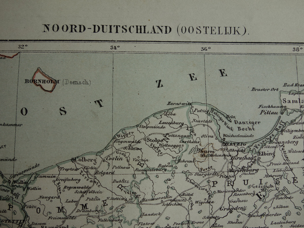 Northeast Germany old map original antique Kuyper map from 1882 vintage print Germany Poland Danzig Berlin