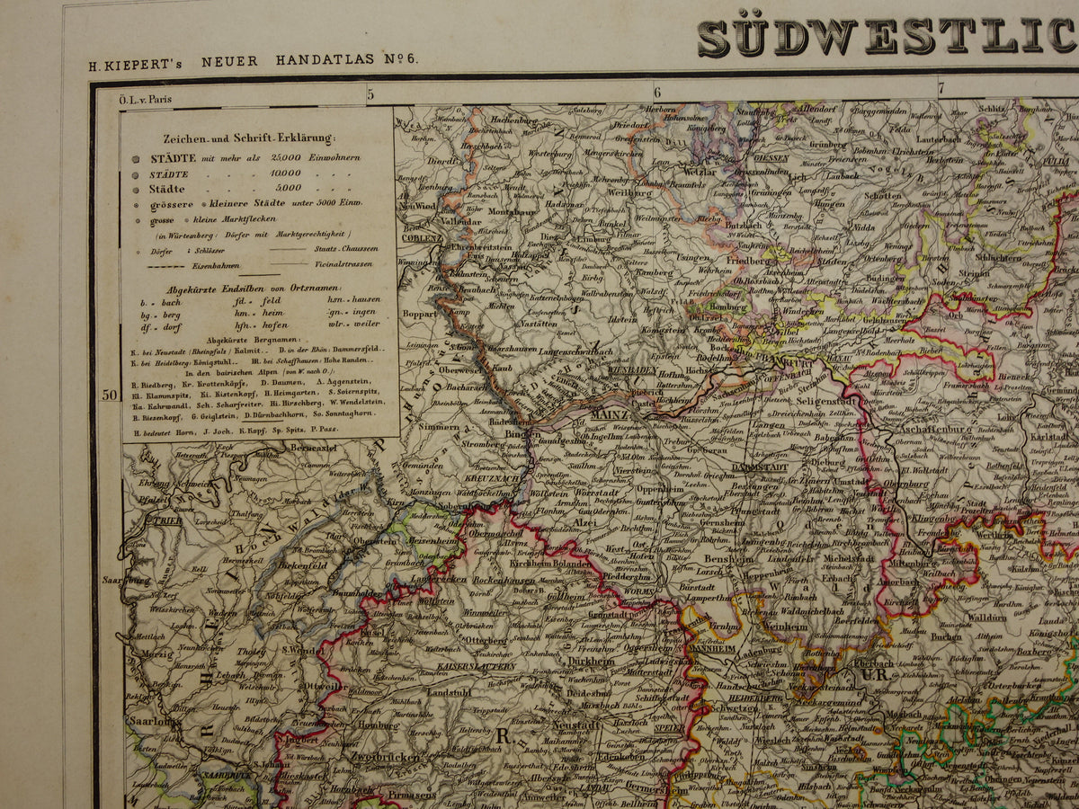 Large old map of Bavaria South Germany Original antique map 1860 Germany