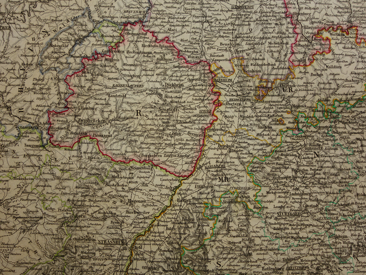 Large old map of Bavaria South Germany Original antique map 1860 Germany