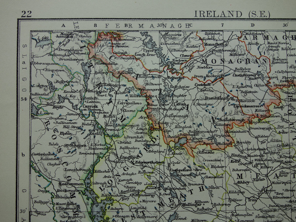 IRELAND Old map of Leinster from 1901 original antique English map Irish province Leinster Dublin