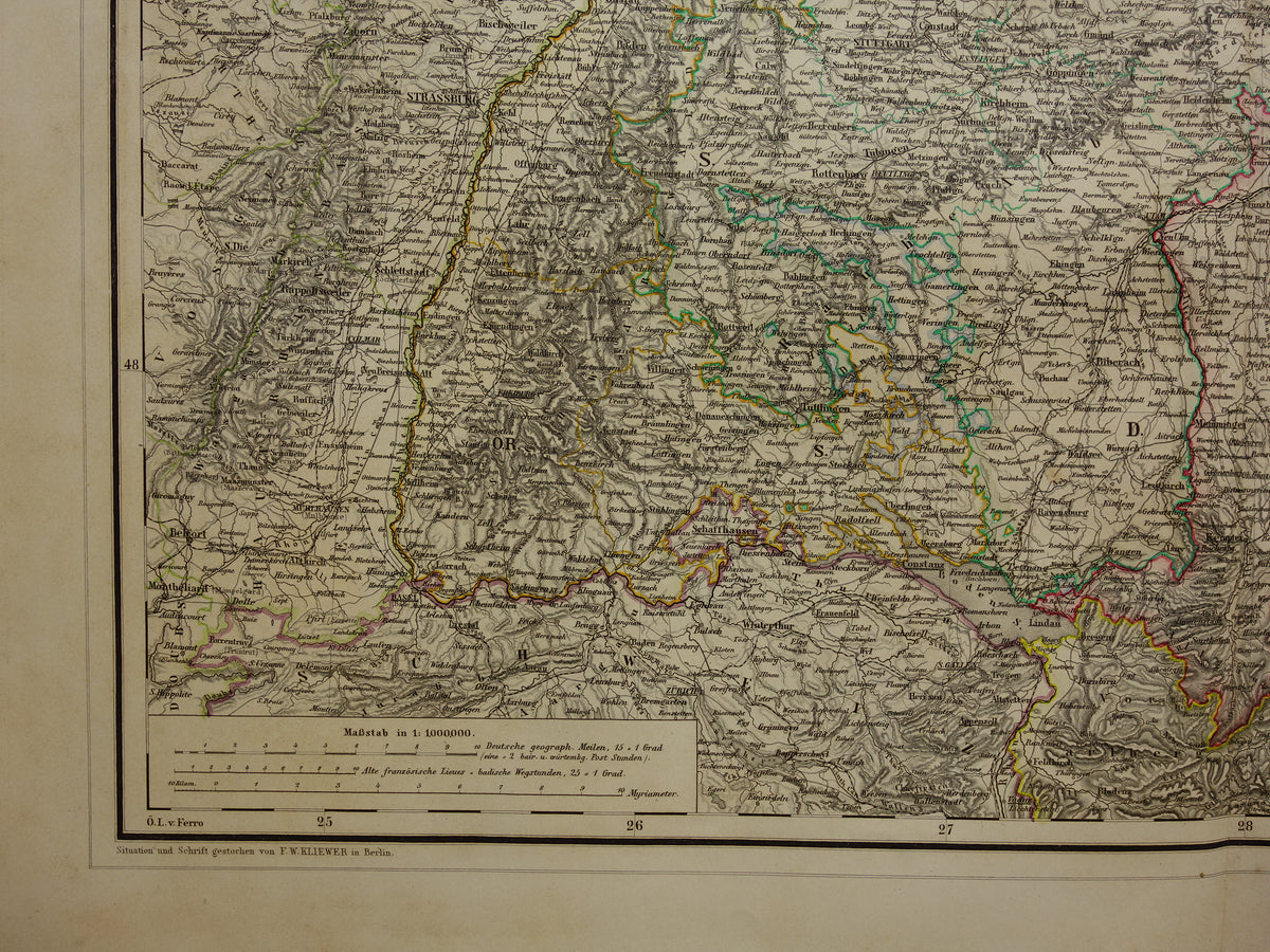 Large old map of Bavaria South Germany Original antique map 1860 Germany