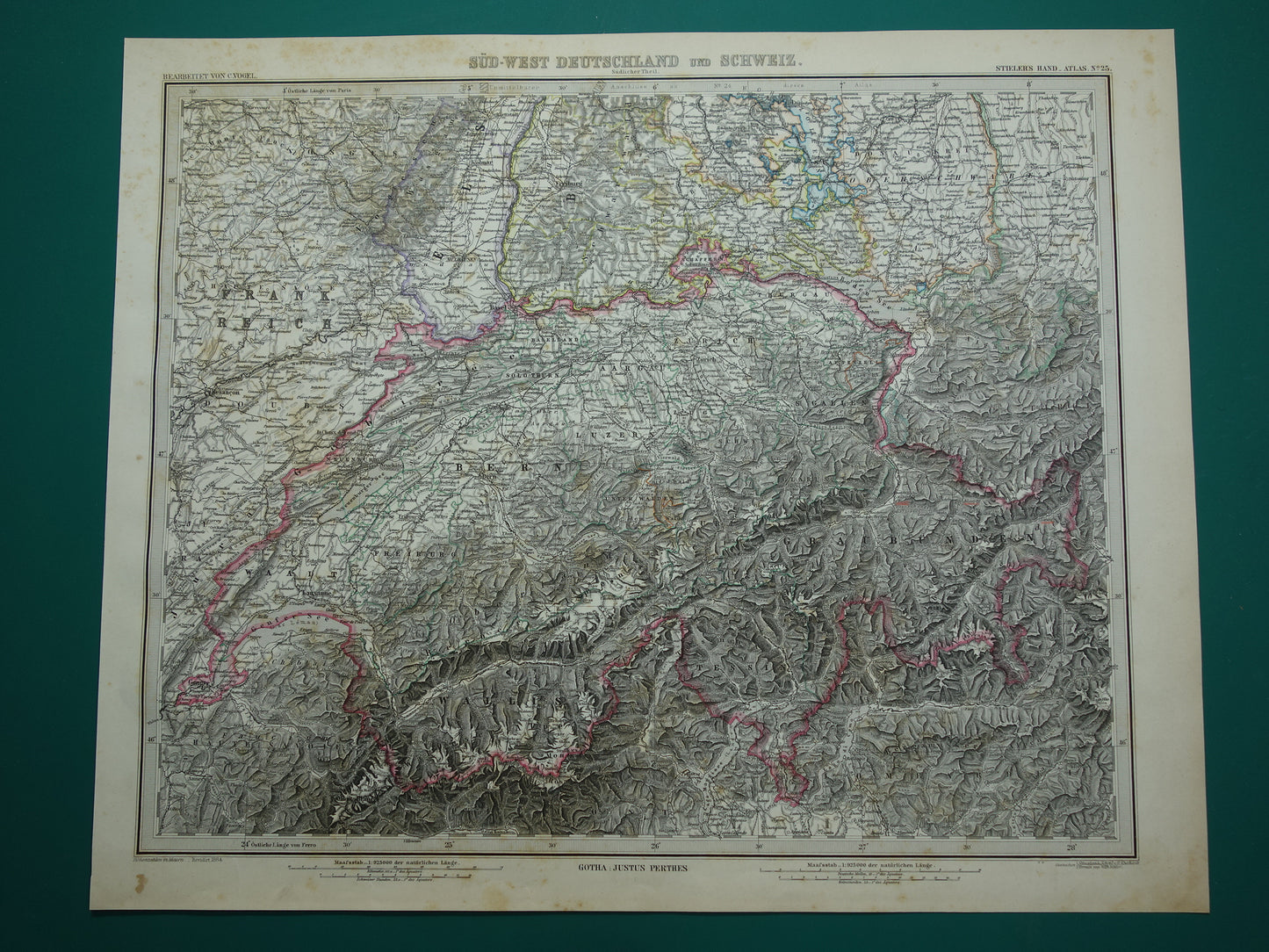 SCHWEIZ alte Karte von 1884 originale antike deutsche Karte