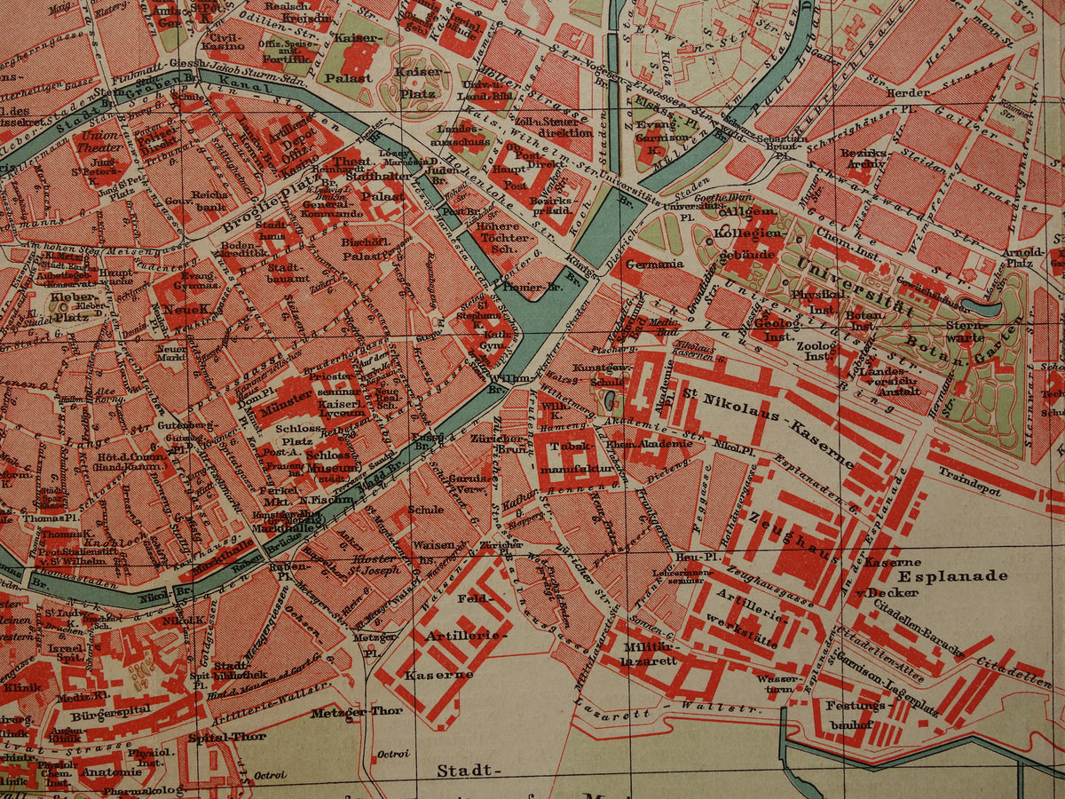 STRASBOURG antique map old map of Strasbourg from 1911 - original vintage historical maps with date