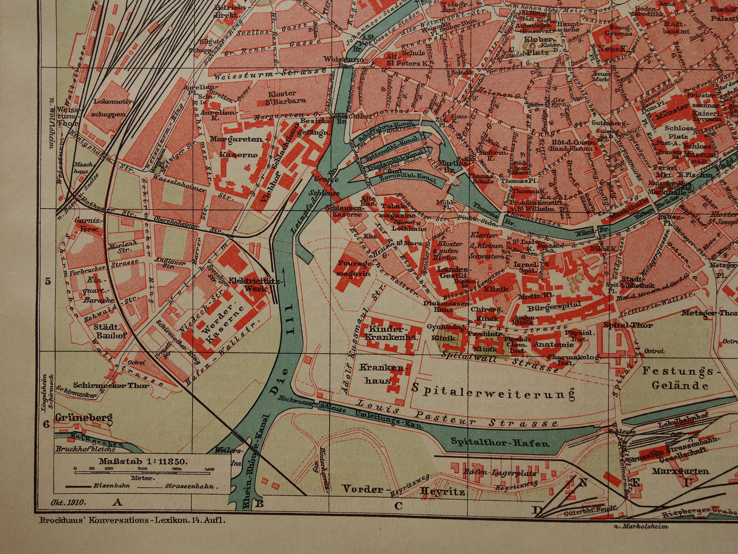 STRASBOURG antique map old map of Strasbourg from 1911 - original vintage historical maps with date