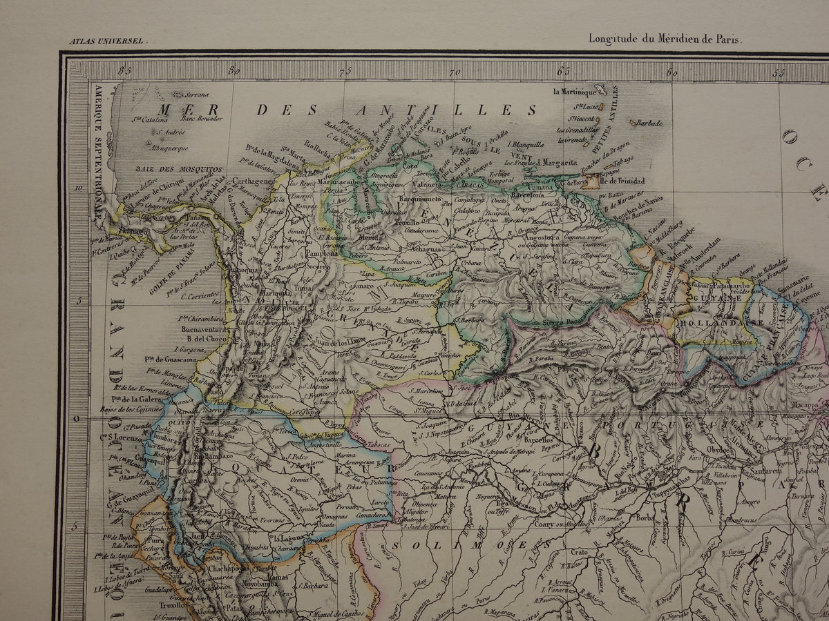 ZUID-AMERIKA Grote vintage landkaart van Zuid-Amerika 1851 oude kaart poster Brazilië Patagonië Chili origineel antiek met jaartal