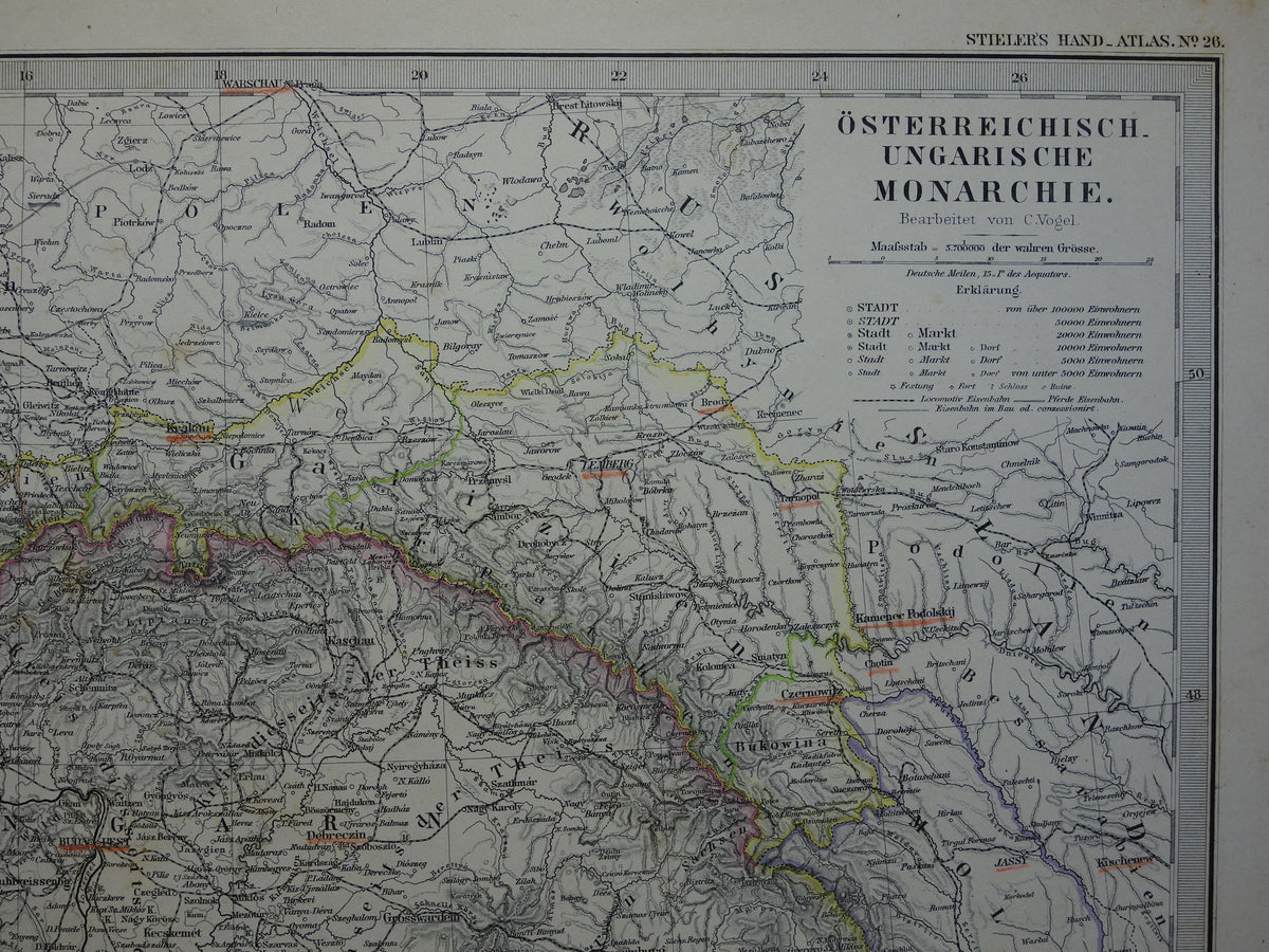 AUSTRIA-HUNGARY old map from 1884 original antique German map 37x46 cm in size