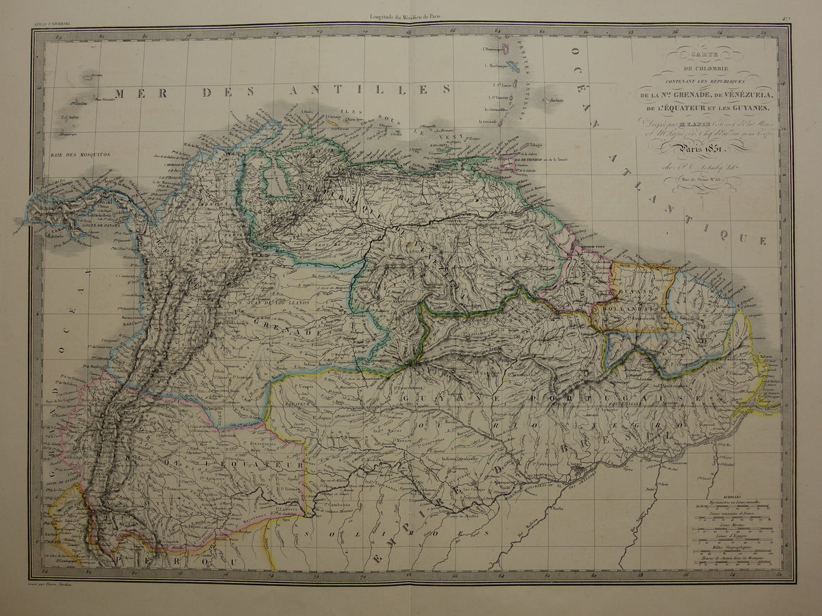 carte de colombie grenade venezuela equateur les guyanes M. Lapie