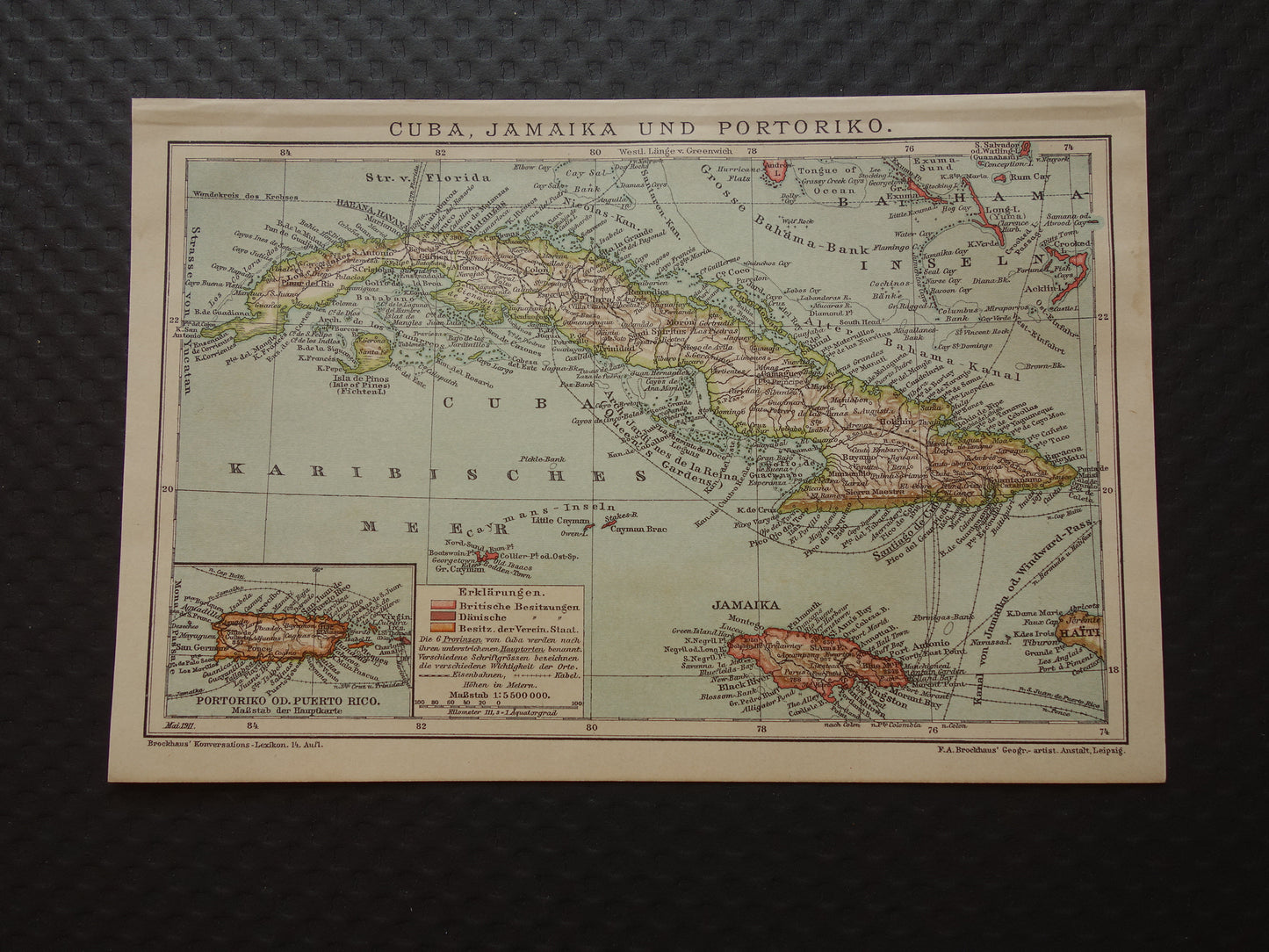 CUBA Antique map of Cuba and Jamaica Small format with date
