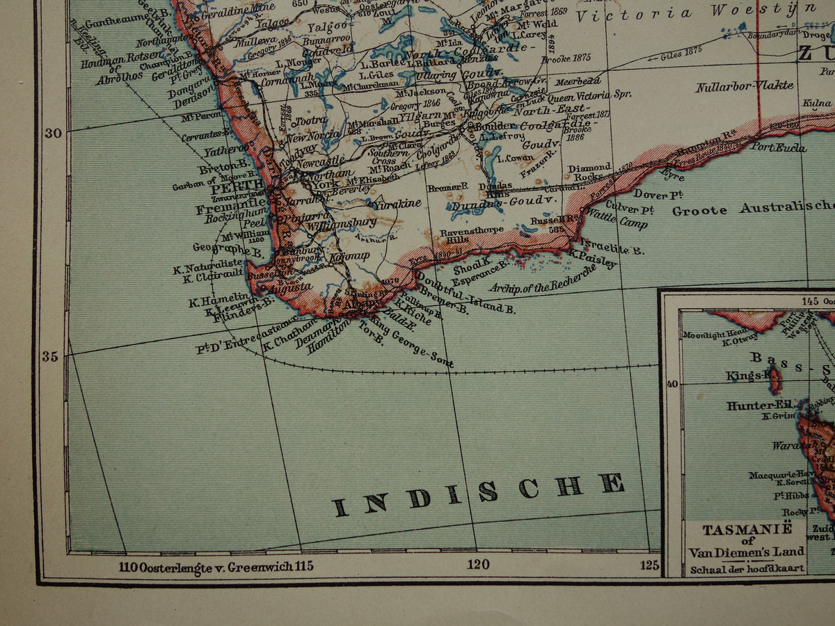 AUSTRALIA old map of Australia from 1915 original antique Dutch map - vintage maps