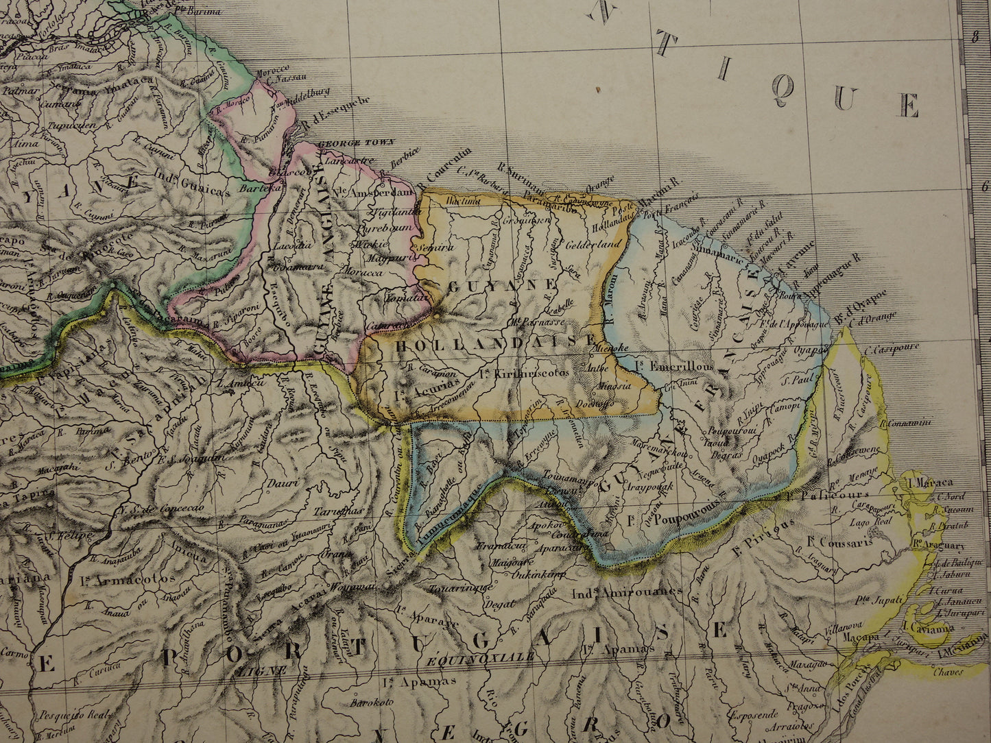 Colombia Venezuela large old map 1851 original antique map Suriname Amazon river