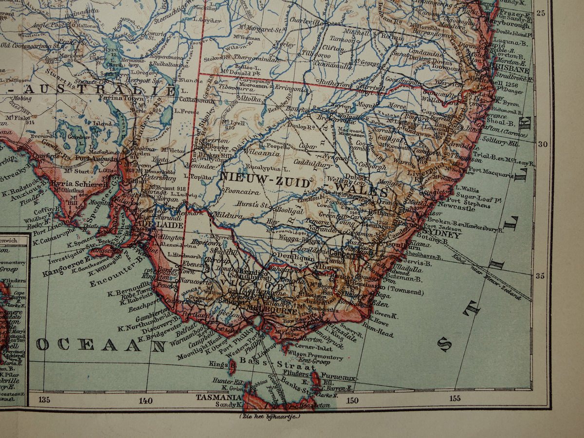 AUSTRALIA old map of Australia from 1915 original antique Dutch map - vintage maps