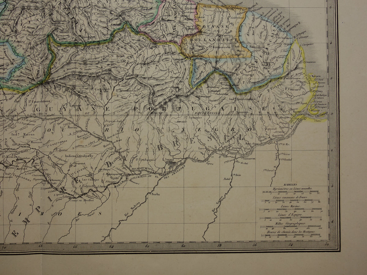 Colombia Venezuela large old map 1851 original antique map Suriname Amazon river