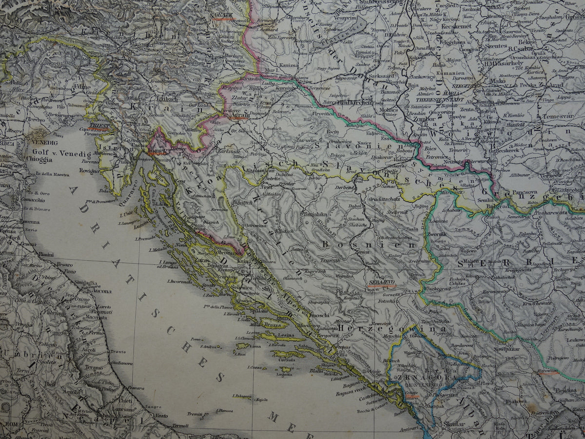 AUSTRIA-HUNGARY old map from 1884 original antique German map 37x46 cm in size