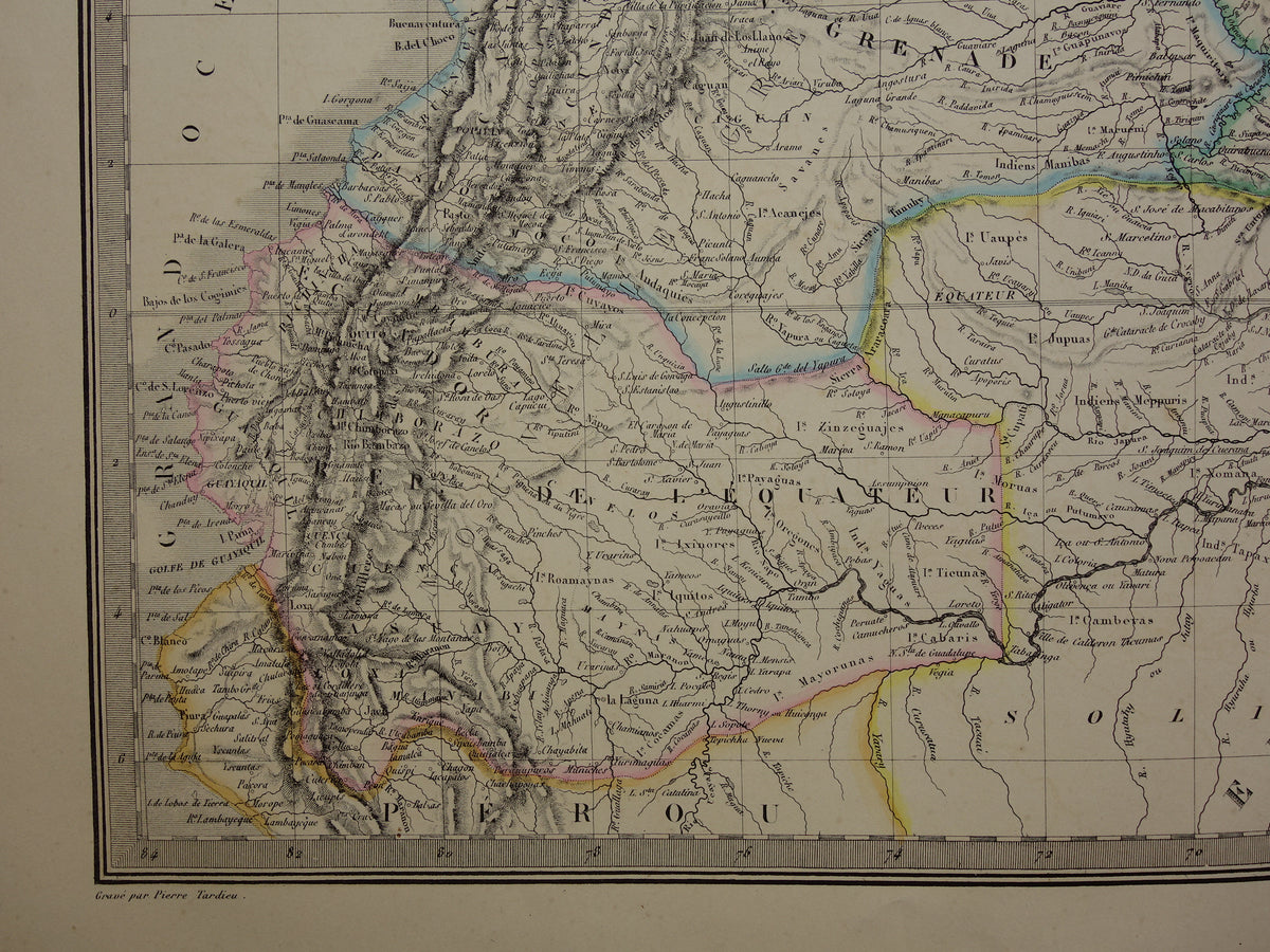 Colombia Venezuela large old map 1851 original antique map Suriname Amazon river