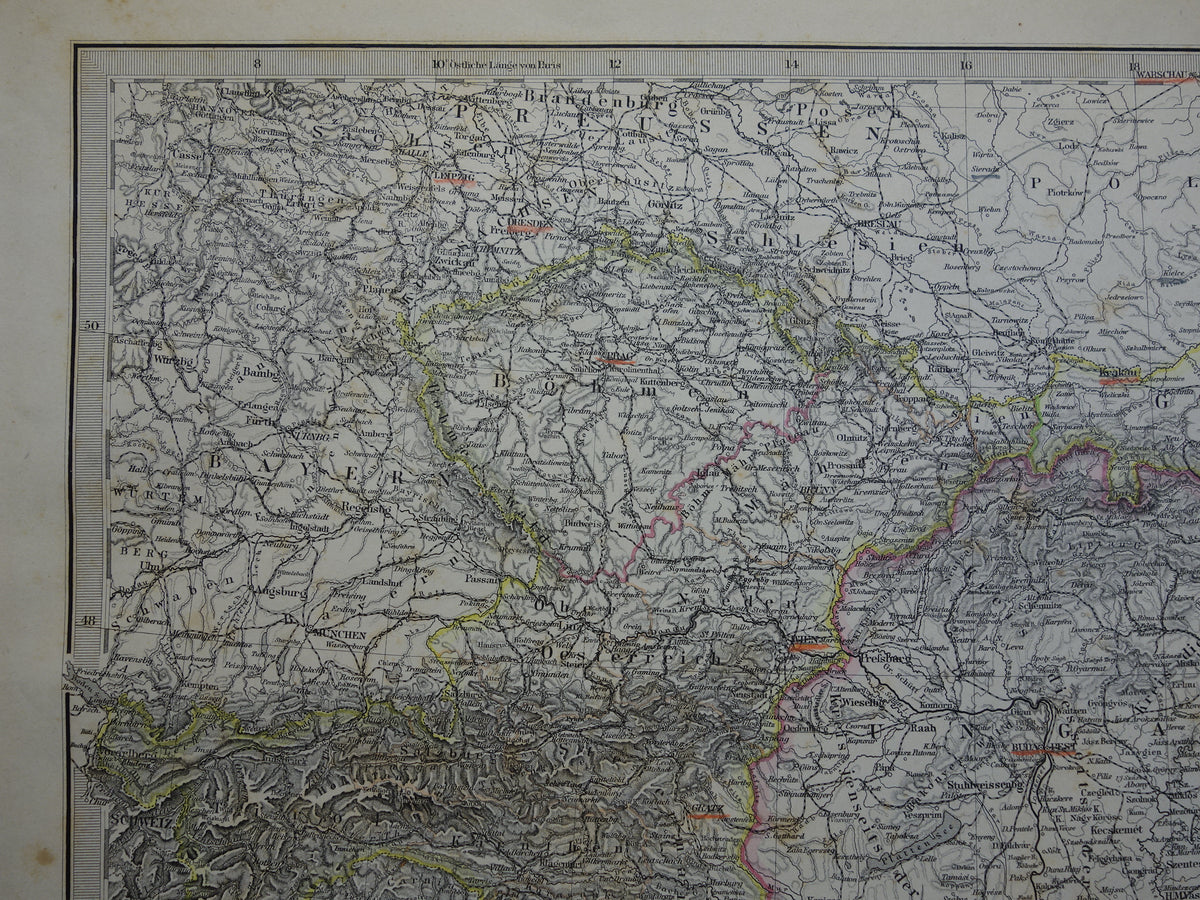 AUSTRIA-HUNGARY old map from 1884 original antique German map 37x46 cm in size