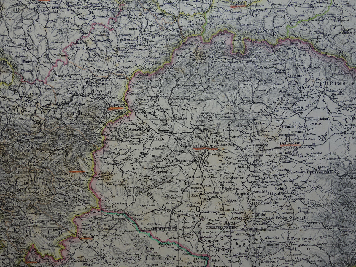 AUSTRIA-HUNGARY old map from 1884 original antique German map 37x46 cm in size