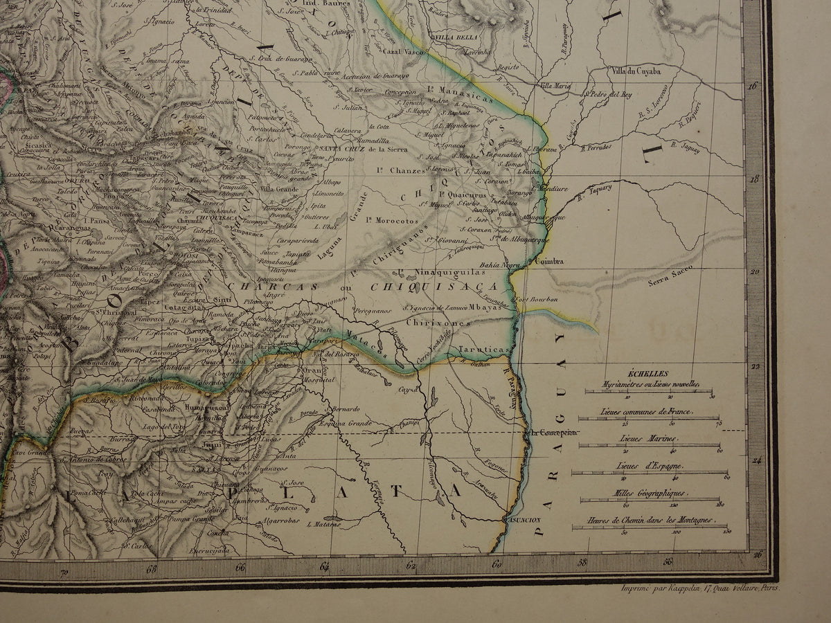 PERU & BOLIVIA Large old map from 1851 original antique French map with date