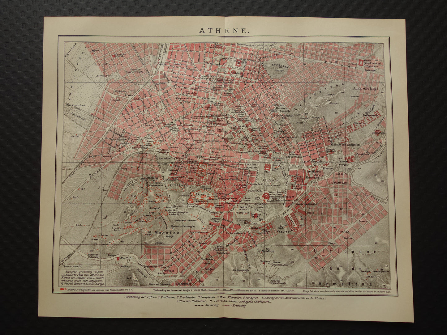 Oude Nederlandse plattegrond van Athene uit 1905 originele antieke kaart van Athene Griekenland