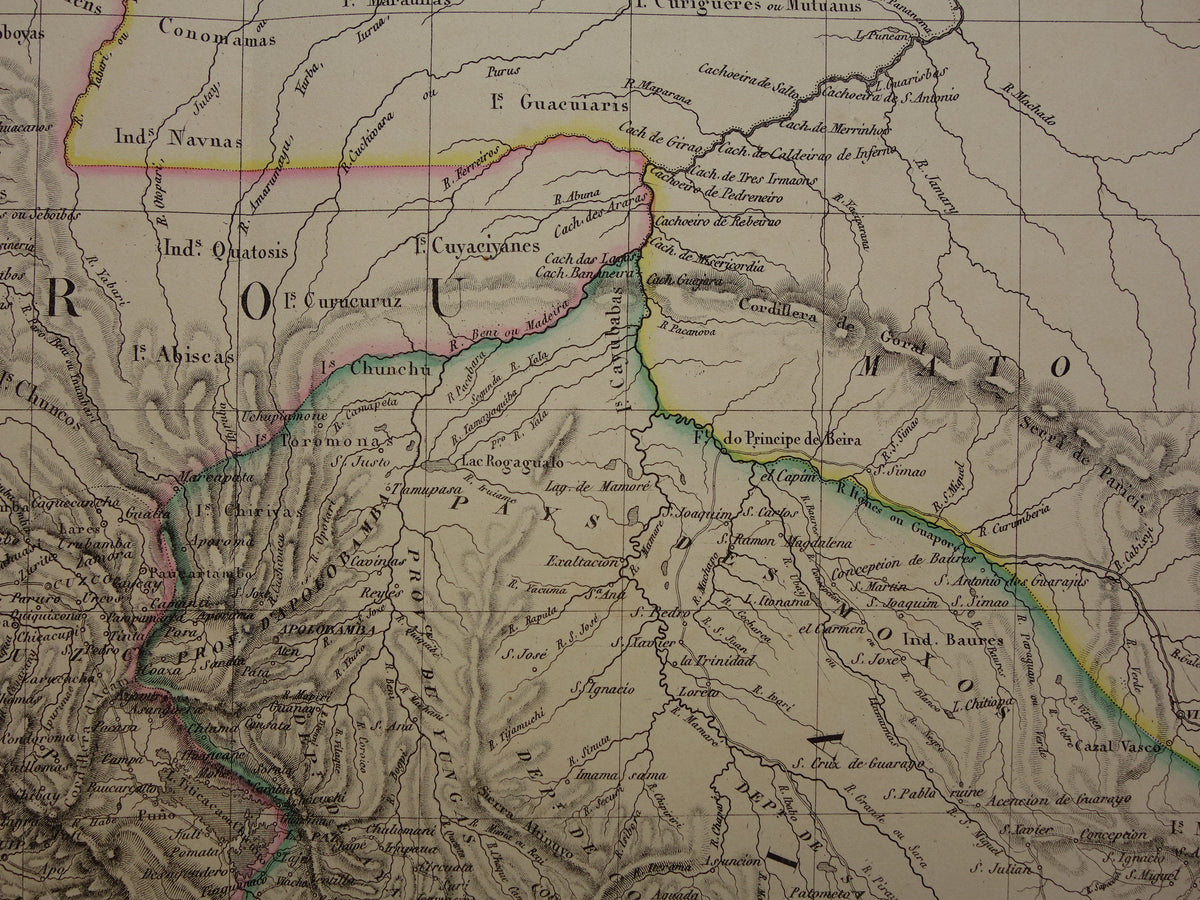 PERU & BOLIVIA Large old map from 1851 original antique French map with date