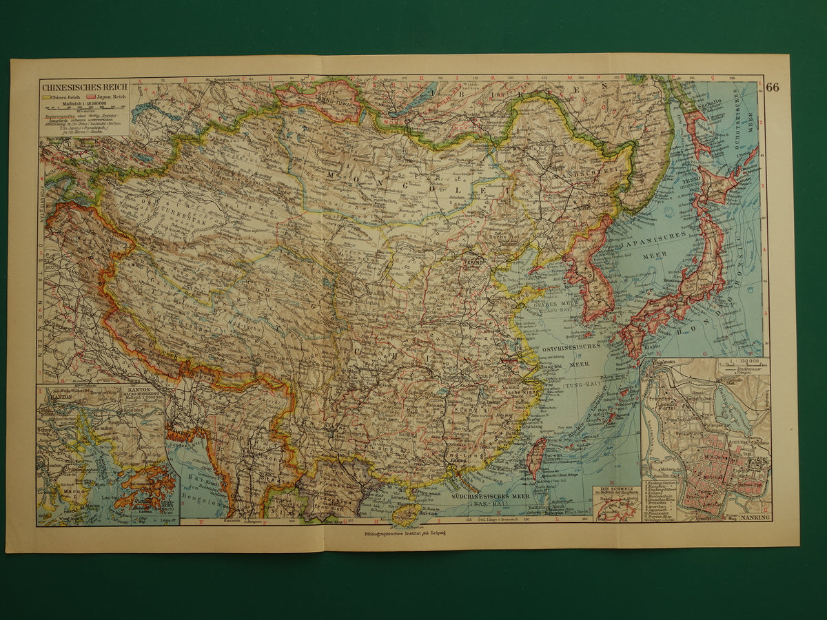 CHINA Vintage landkaart uit 1931 originele oude kaart Chinese Rijk Nanking Nanjing Japan