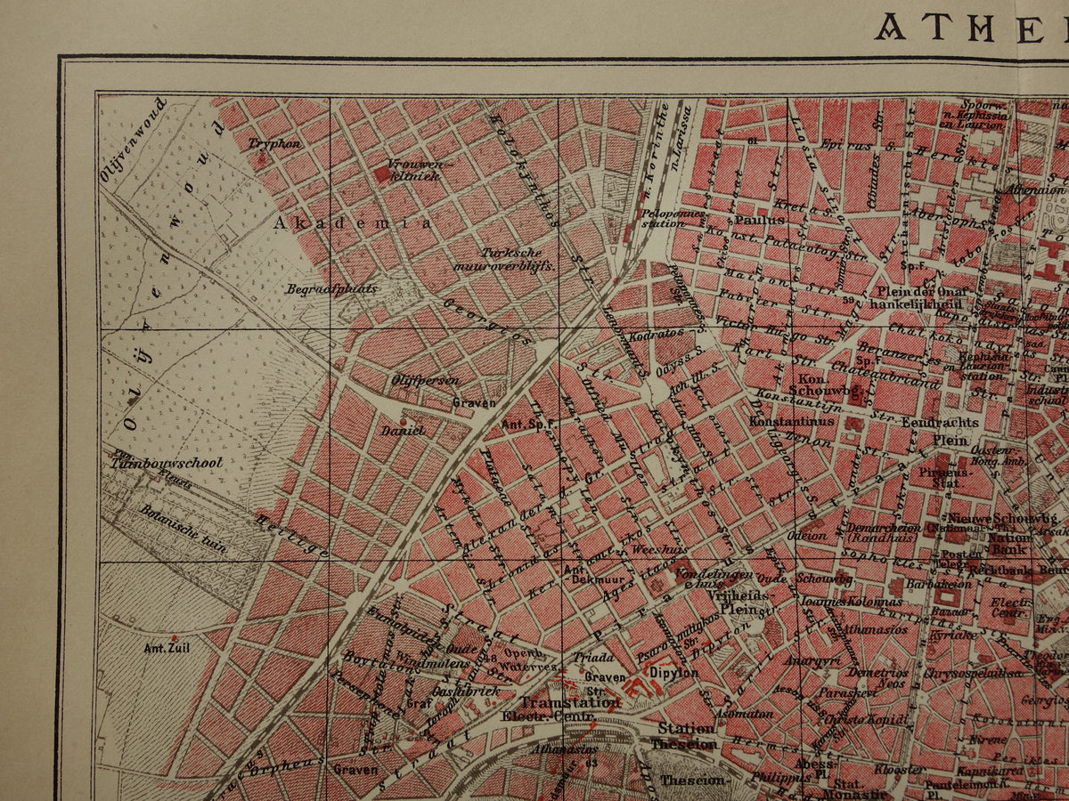 Old Dutch map of Athens from 1905 original antique map of Athens Greece
