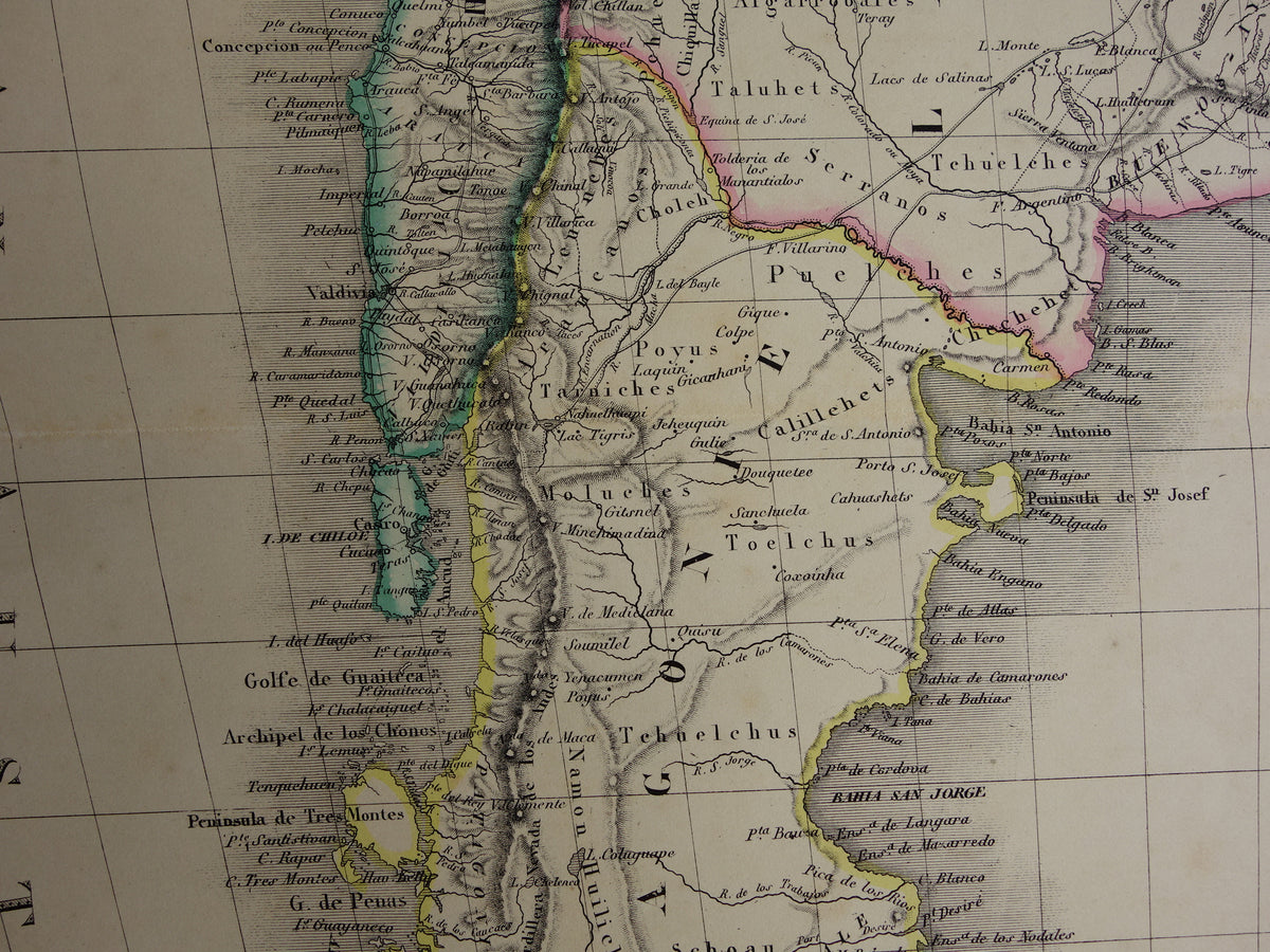 SOUTH AMERICA Large vintage map of South America 1851 old map Brazil Patagonia Chile original antique with date