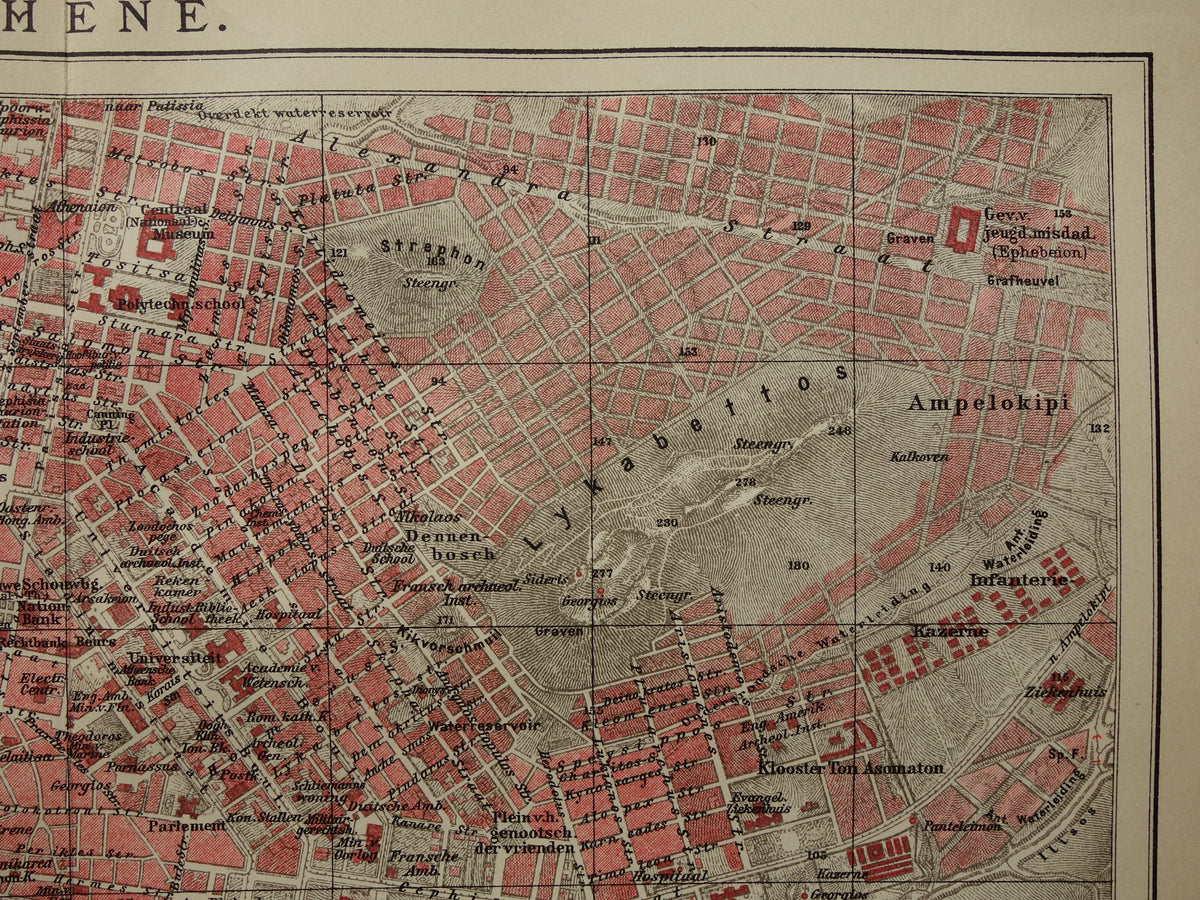 Old Dutch map of Athens from 1905 original antique map of Athens Greece