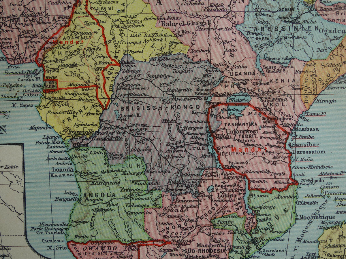 Oude landkaart van Afrika uit 1931 originele vintage kaart van Afrika continent - oude Duitse kaarten