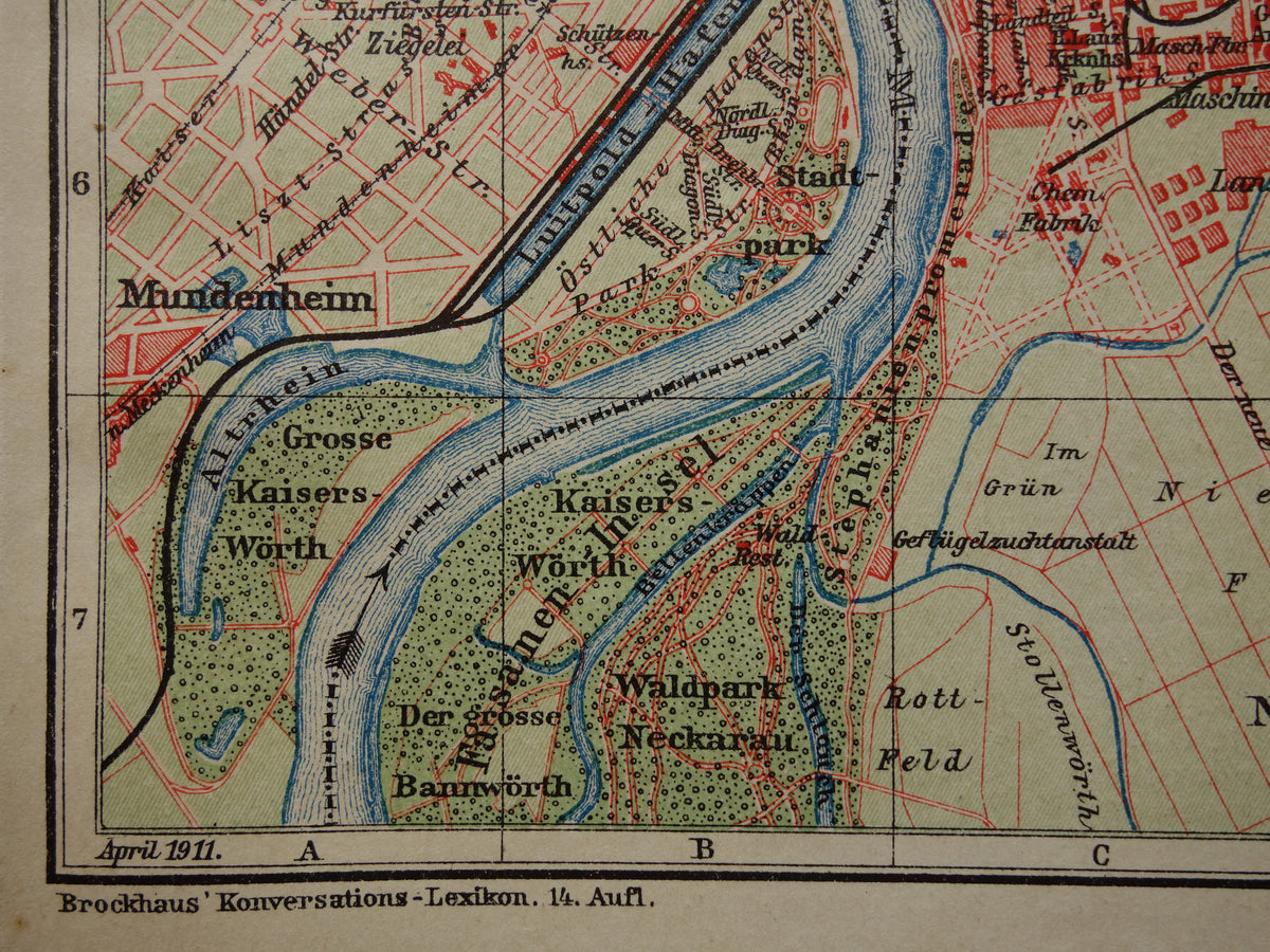 Mannheim antique map old map of Mannheim Germany from 1911 - original vintage historical maps