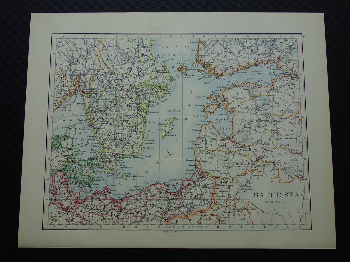 Oostzee Oude kaart van de Baltische Zee uit 1901 originele antieke Engelse landkaart Baltic Sea