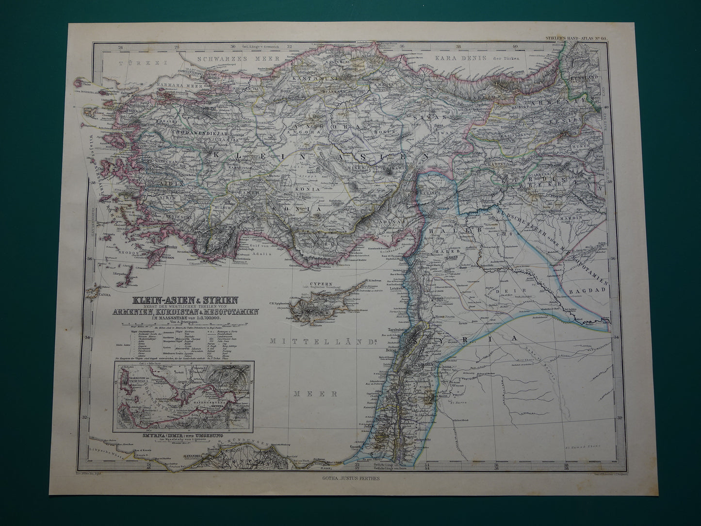TURKEY old map from 1884 original antique German map of Palestine Syria 36x45cm