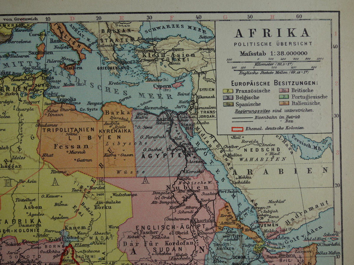 Oude landkaart van Afrika uit 1931 originele vintage kaart van Afrika continent - oude Duitse kaarten